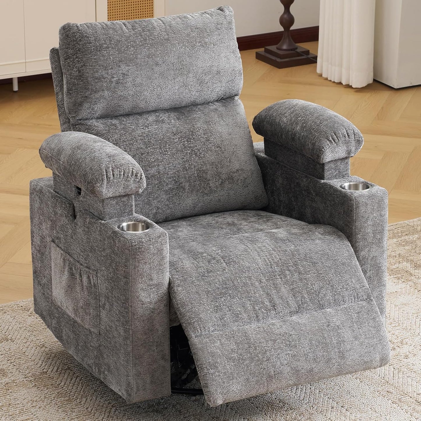Rocking Chair Nursery with Adjustable Armrests, Electric Glider Recliner Nursing Chair for Breastfeeding, Power Swivel Recliner Chairs with Massage and Heat, Adjustable Headrest , FSC Certified, White