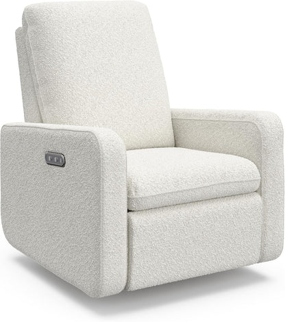 Graco Teddi Power Recliner Swivel Glider, Electronic Power Recline, Oeko-TEX 100 Certified, USB-A & USB-C Charger, Premium Cushioning & Comfort – (Ivory Basketweave)