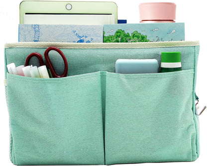 Bedside Caddy Organizer/Bedside Hanging Storage Bag Multi-Function Caddy for Bunk bed Hospital Beds Dorm Bed Rails, Holders Books Glasses Phones Magazine(White)