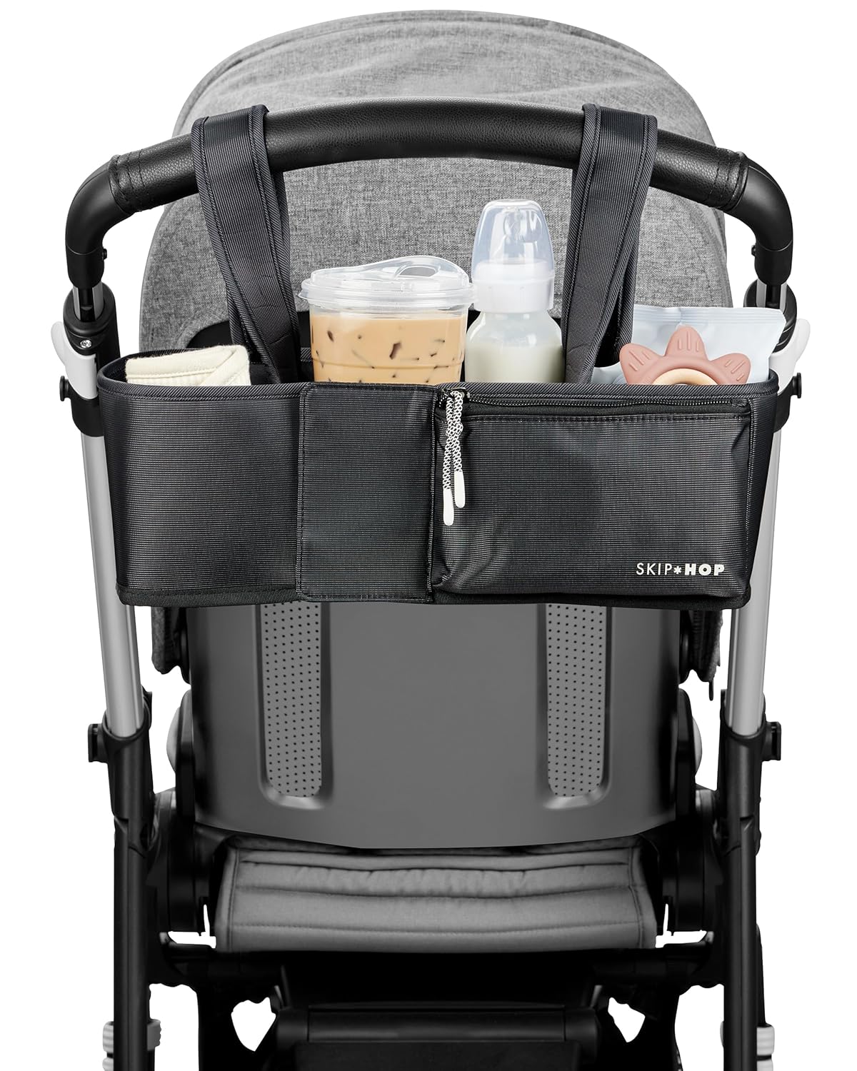 Skip Hop Ultimate Stroller Organizer Universal Fit with Adjustable Straps, Magnetic Flaps and Convertible Design That fits 40 oz. Tumblers, Oat