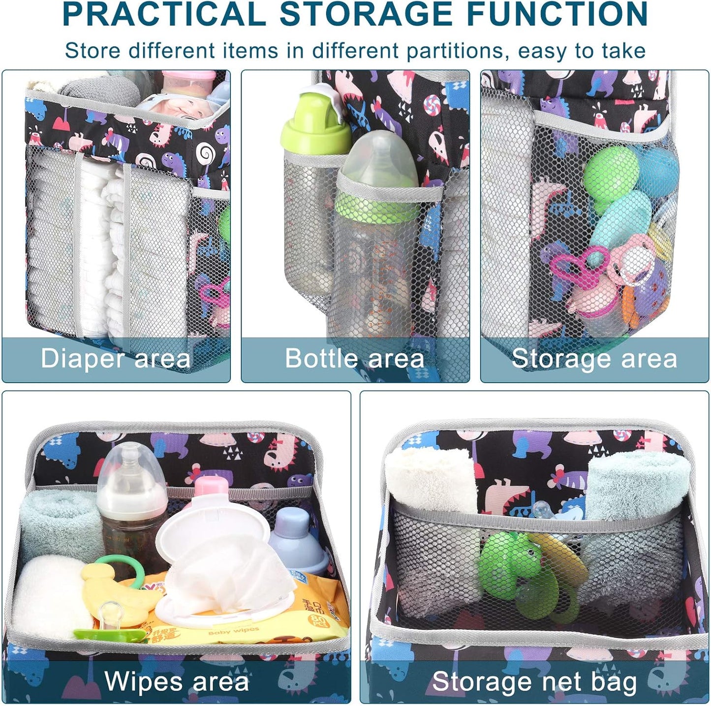 Accmor Hanging Baby Diaper Caddy Organizer, Diaper Stacker, Baby Crib Hanging Classified Storage Bag Organizer for Changing Table, Crib, Playard or Wall & Nursery Organization, Grey