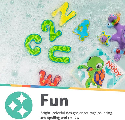 Nuby Floating Bath Tub Alphabet and Numbers Set - Soft Foam Waterproof Letters and Numbers - 36 Pieces - Educational Bath Toys for Kids - 3+ Years
