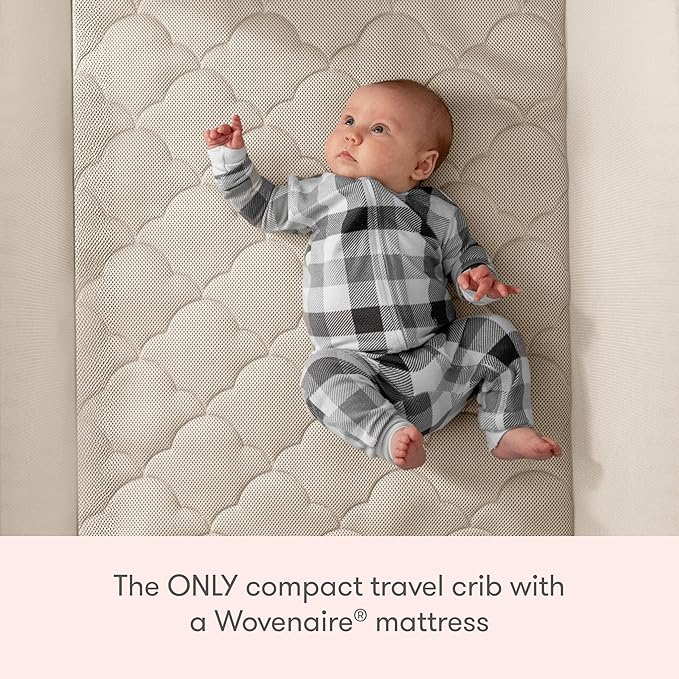 Newton Baby Compact Travel Crib & Play Yard | Breathable & Washable Mattress, Foldable Carry-On Size, Backpack Straps, Sand, Newton Bassinet Attachment NOT Included or Compatible