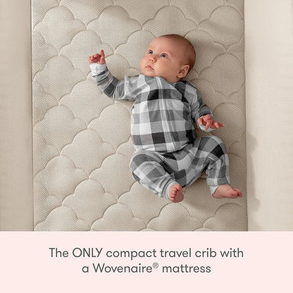 Newton Baby Compact Travel Crib & Play Yard | Breathable & Washable Mattress, Foldable Carry-On Size, Backpack Straps, Sand, Newton Bassinet Attachment NOT Included or Compatible