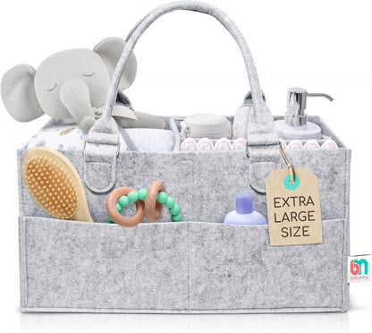 Felt Diaper Caddy - Extra Large Storage for Baby and Toddler Items - Diaper caddy basket - Portable Organizer Easily Holds Diapers, Clothing - Useful for Nursery, Bedroom, Living Room, Car