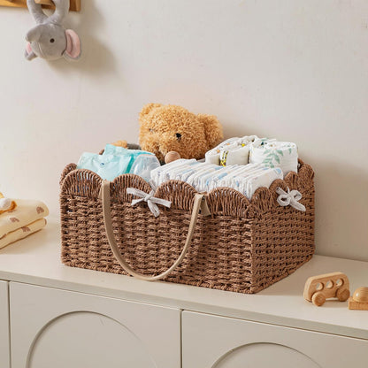 HBlife Large Baby Diaper Caddy, Paper Rope Storage Baskets Nursery Bin with Removable Divider, Portable Car Organizer for Diapers, Baby Shower Gifts, Newborn Essentials Must Haves