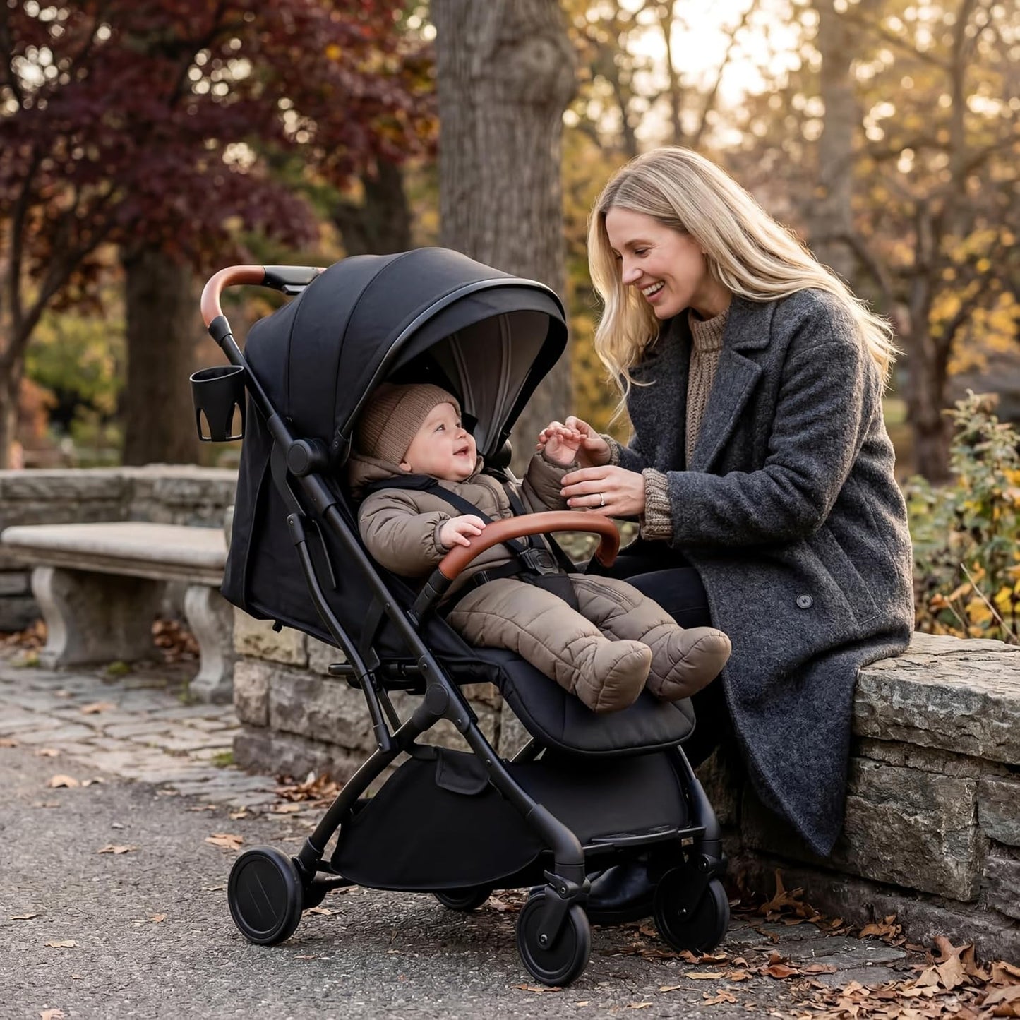HONEY JOY Lightweight Baby Stroller, Compact Travel Stroller w/Aluminum Frame, Footmuff, EVA Wheels w/Spring Suspension, Multi-Position Recline, One-Hand Fold Luggage Handle for Toddlers (Gray)