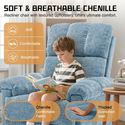 Korser Recliner Chair, Swivel Rocker Recliner Chair for Adults, Small Recliners for Small Spaces, Upholstered Manual Recliner with Side Pockets, Nursery Rocking Chair for Living Room, Chenille, Beige