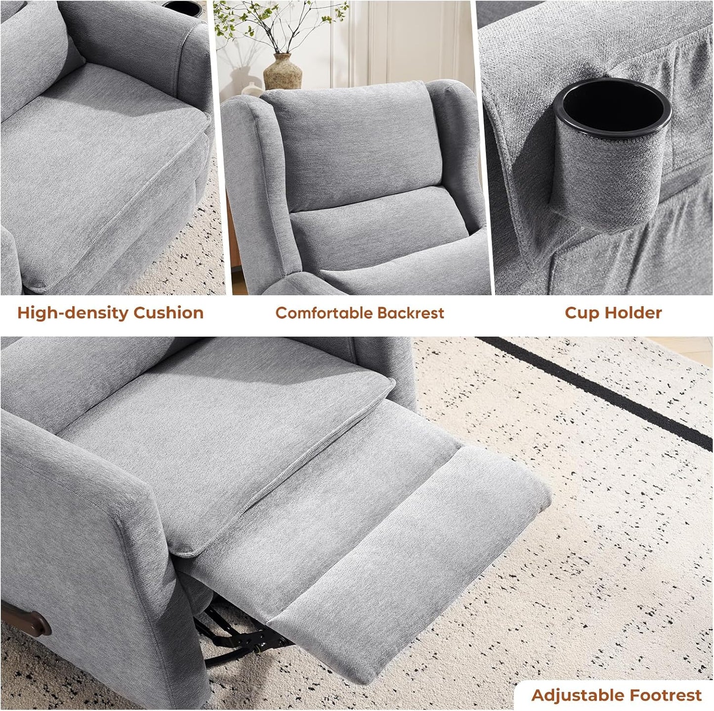 Power Recliner Chair Swivel Glider with Adjustable Headrest，Oversized Swivel Rocker Recliner with Lumbar Support, Upholstered Nursery Glider Recliner for Living Room,White