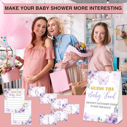 Guess the Baby Food Party Games, Baby Shower Game Set, 1 Standing Sign + 25 Answer Cards + 6 Number Cards, Boho Wild West Gender Reveal Party Decoration Supplies -B05