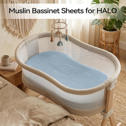 Muslin Bassinet Sheet Compatible with Maxi-COSI Iora & Iora Air Bedside Sleeper - 100% Cotton Rectangular Mattress Pad Cover (33"x20"), Breathable & Soft, Boho (1 Pack Blue)