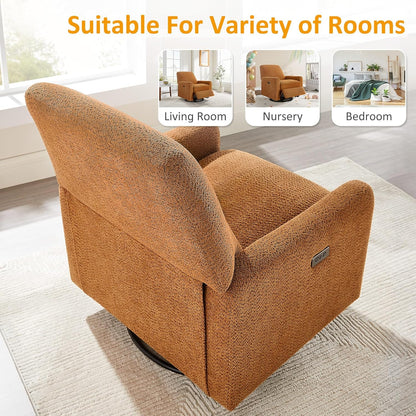 VANOMi Power Swivel Glider Recliner Chair, Electric Nursery Rocker Recliner Chair, USB & Type-C Charger, Boucle White