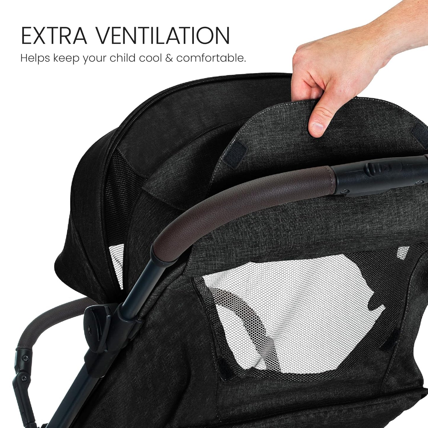 Britax Juniper Compact On-The-Go Stroller, Effortless Fastpack System with One-Hand RapidFold, Portable & Lightweight for Travel, Built-in Carry Handle, Ventilating Fabrics, Raven Black