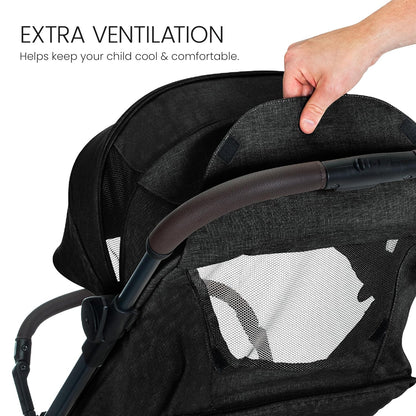 Britax Juniper Compact On-The-Go Stroller, Effortless Fastpack System with One-Hand RapidFold, Portable & Lightweight for Travel, Built-in Carry Handle, Ventilating Fabrics, Raven Black
