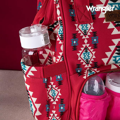 Montana West Wrangler Diaper Bag Backpack Aztec Travel Backpack Purses Western Multi-Function Baby Bags for Mom with Waterproof Insulated Pockets