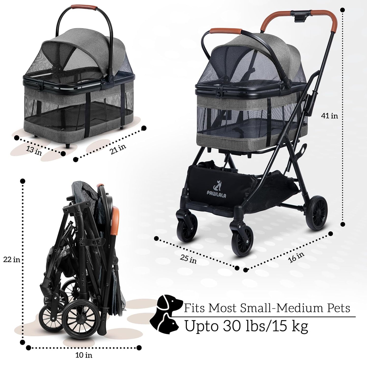 Pet Stroller with Detachable Carrier - Ideal for Small to Medium Dogs & Cats - Compact & Convenient Design - Easy Assembly Pet Stroller for Cats, Dog Strollers for Small Dogs - Bisque Beige