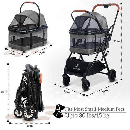 Pet Stroller with Detachable Carrier - Ideal for Small to Medium Dogs & Cats - Compact & Convenient Design - Easy Assembly Pet Stroller for Cats, Dog Strollers for Small Dogs - Bisque Beige