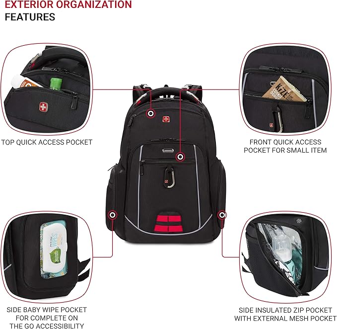 SwissGear Diaper Bag Backpack, Multifunction Travel Backpack, Maternity Baby Changing Bags, Men’s and Women’s - Black