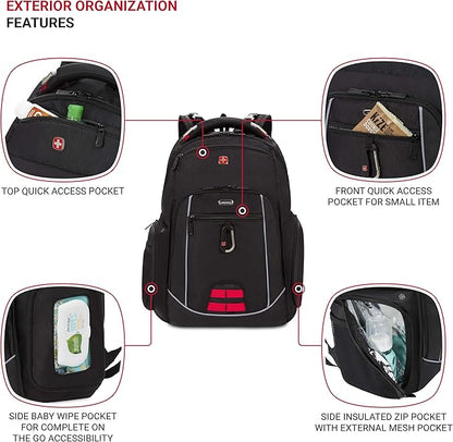 SwissGear Diaper Bag Backpack, Multifunction Travel Backpack, Maternity Baby Changing Bags, Men’s and Women’s - Black