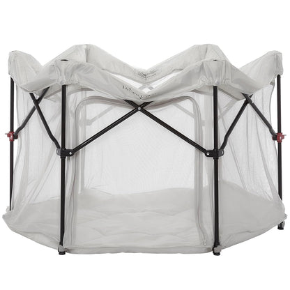 Dream On Me Onyx Baby Playpen, Zipper Access Door, Breathable Mesh Sides, Soft Comfortable Mattress Padded Floor, Easy Fold Design with Travel Carry Bag, Compact Easy to Fold Design - Grey