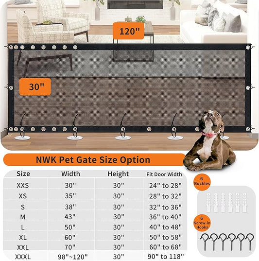 NWK Magic Dog Gate for Stairs Pet Gate for The House Providing a Safe Enclosure for Pets to Play and Rest, 6 Hooks Design (120'' X 30'')
