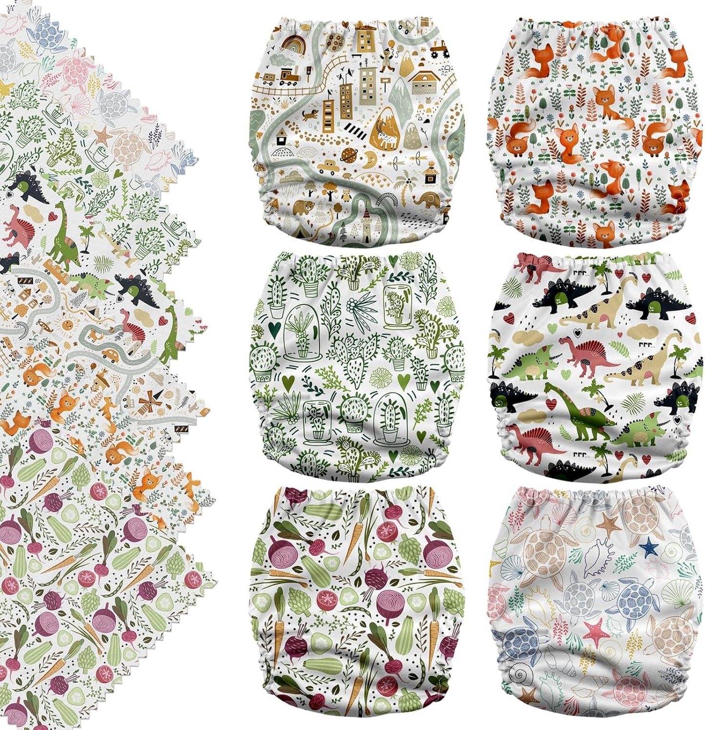 Mama Koala 3.0 Pocket Cloth Diapers for Babies with AWJ Lining, 6 Pack with 6 4-Layer Natural Cloth Diaper Inserts - Reusable and Washable Pocket Diapers(Hardworking Bees) - Colors A