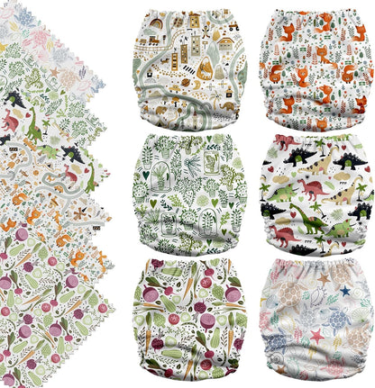Mama Koala 3.0 Pocket Cloth Diapers for Babies with AWJ Lining, 6 Pack with 6 4-Layer Natural Cloth Diaper Inserts - Reusable and Washable Pocket Diapers(Hardworking Bees) - Colors A