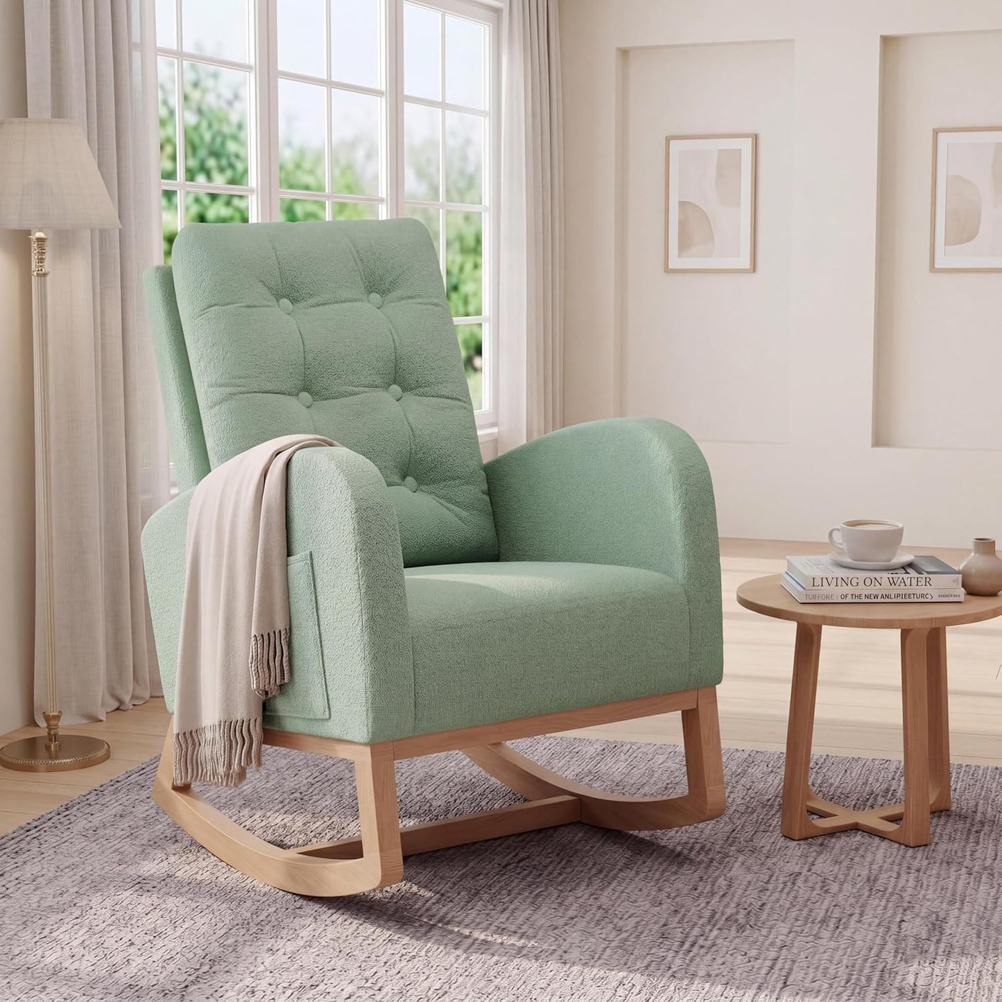 Modern Nursery Rocking Chair, Upholstered Glider Rocking Chair for Living Room, Comfortable Rocker Recliner with Side Pocket, Rocker Glider for Bedroom, Nursing Room