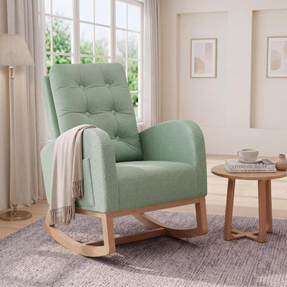 Modern Nursery Rocking Chair, Upholstered Glider Rocking Chair for Living Room, Comfortable Rocker Recliner with Side Pocket, Rocker Glider for Bedroom, Nursing Room