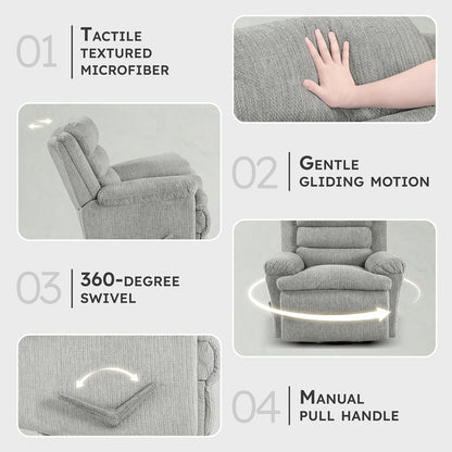 Lexicon Swivel Glider Reclining Chair, Textured Microfiber Manual Recliner, Comfy Nursery Glider Recliner, Swivel Reclining Chair for Living Room/Office/Bedroom/Apartment, Beige