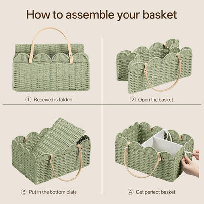 HBlife Large Baby Diaper Caddy, Paper Rope Storage Baskets Nursery Bin with Removable Divider, Portable Car Organizer for Diapers, Baby Shower Gifts, Newborn Essentials Must Haves
