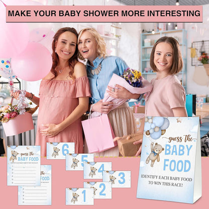 Guess the Baby Food Party Games, Baby Shower Game Set, 1 Standing Sign + 25 Answer Cards + 6 Number Cards, Boho Wild West Gender Reveal Party Decoration Supplies -B05