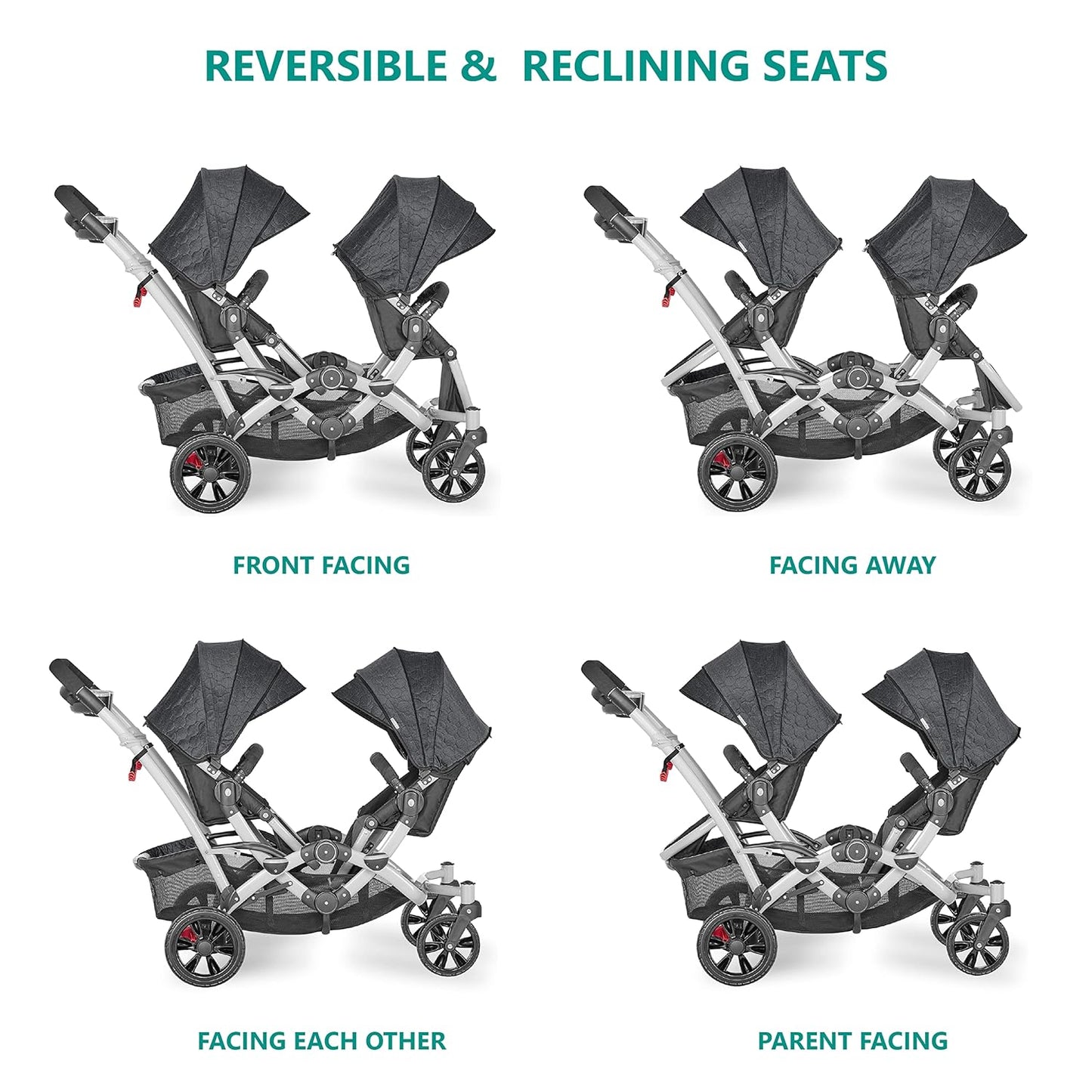 Dream On Me Track Tandem Double Umbrella Stroller in Slate, Lightweight Double Stroller for Infant and Toddler, Multi-Position Reversible & Reclining Seats, Large Storage Basket and Canopy