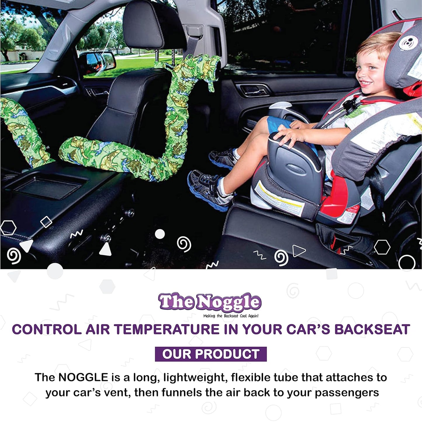 The Noggle-Making The Backseat Cool Again-Quick & Easy to Use Car Travel Accessories for a Comfy Ride Summer or Winter-Air Vent Extender Hose Directs Cool or Warm Air to Your Kids - 8ft, Black Ice