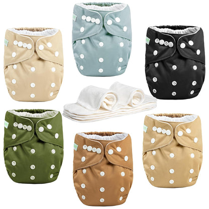 wegreeco Cloth Diapers 6 Pack with 6 Inserts & 1 Wet Bag, Washable Cloth Diapers for Babies, One Size Adjustable Reusable (Flower)