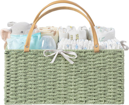 HBlife Large Baby Diaper Caddy Organizer, Paper Rope Storage Baskets Nursery Bin with Removable Divider, Portable Car Organizer for Diapers, Baby Shower Gifts, Newborn Essentials Must Haves
