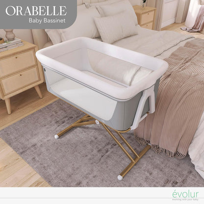 Evolur Orabelle Baby Bassinet & Bedside Sleeper, Breathable Mesh Sides, Plush Mattress Pad with Removable Cover, Tool-Free Assembly, Quick Foldable Steel Frame Compact Design with Travel Bag – Black