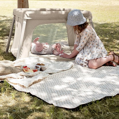 Newton Baby Compact Travel Crib & Play Yard | Breathable & Washable Mattress, Foldable Carry-On Size, Backpack Straps, Sand, Newton Bassinet Attachment NOT Included or Compatible