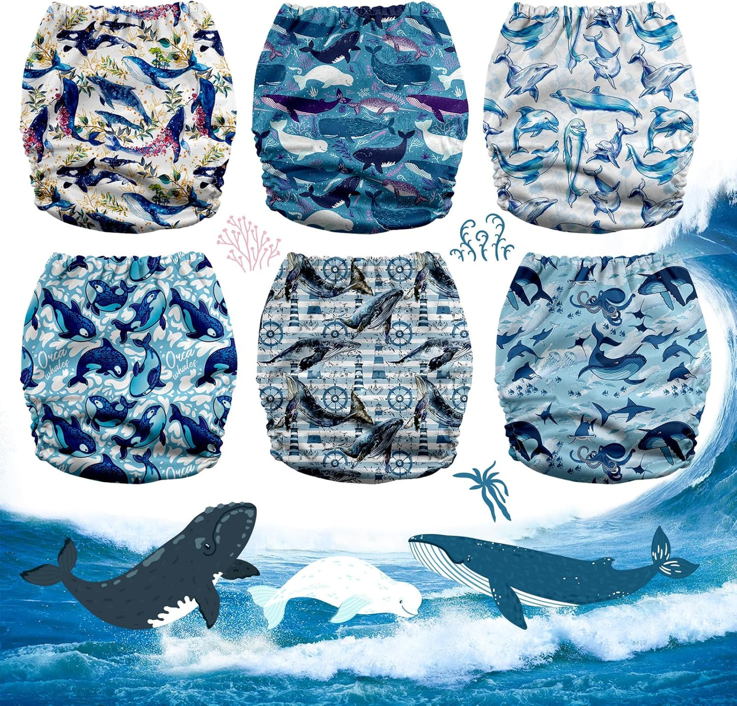 Mama Koala 3.0 Pocket Cloth Diapers for Babies with AWJ Lining, 6 Pack with 6 4-Layer Natural Cloth Diaper Inserts - Reusable and Washable Pocket Diapers(Hardworking Bees) - Colors A