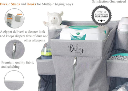 Premium Nursery Organizer | Hanging Diaper Caddy for Baby Essentials | Crib, Changing Table or Playard Storage Organizer | 8-Compartment