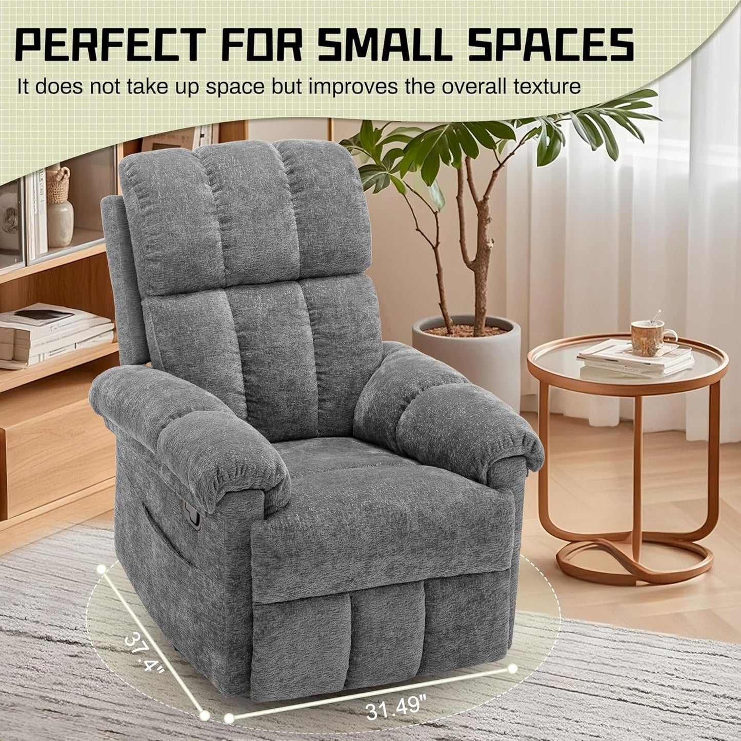 Korser Recliner Chair, Swivel Rocker Recliner Chair for Adults, Small Recliners for Small Spaces, Upholstered Manual Recliner with Side Pockets, Nursery Rocking Chair for Living Room, Chenille, Beige