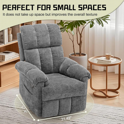 Korser Recliner Chair, Swivel Rocker Recliner Chair for Adults, Small Recliners for Small Spaces, Upholstered Manual Recliner with Side Pockets, Nursery Rocking Chair for Living Room, Chenille, Beige