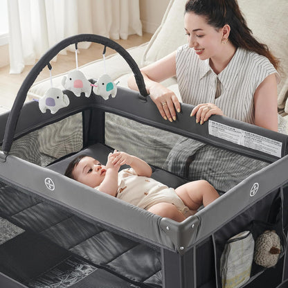 Pamo Babe Pack and Play with Bassinet, Portable Playard for Baby