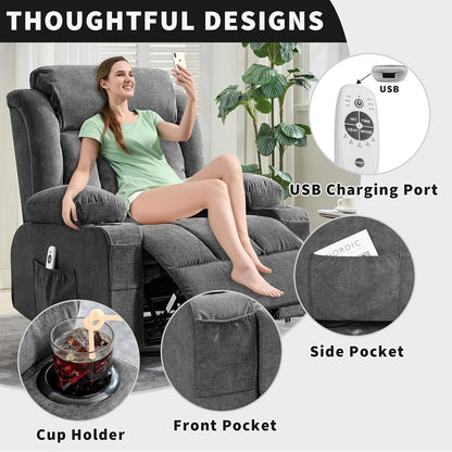 GarveeLife Rocking Recliner Chair for Nursery Glider Recliner with Cup Holder Swivel Rocker with Upholstered Deep Seat Comfy Single Sofa for Living Room Grey