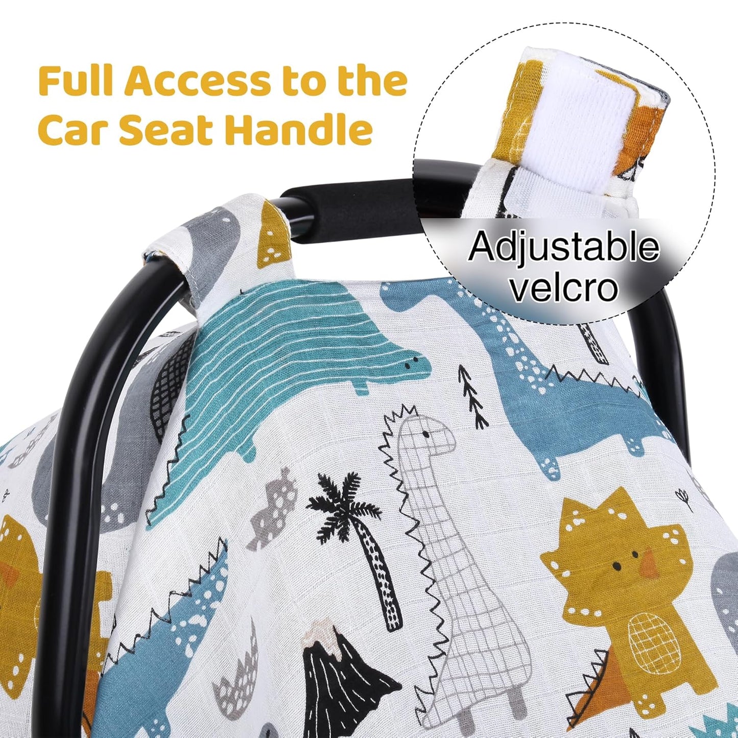 Rquite Car Seat Cover Baby for Girls Boys, 100% Muslin Cotton Infant Carseat Canopy, Soft Breathable Stroller Sun Shade & Newborn Shower Gift, Large Size Universal Fit Summer, Hot & Warm Weather