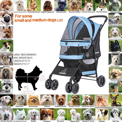 ROODO 4 Wheel Dog Cat Pet Stroller Best Lightweight Foldable Compact Portable Jogger All Terrain Travel Pet Gear Puppy Doggie Bunny Kitty Stroller for up to 30lbs Medium Small Dogs Cats(Light Khaki)
