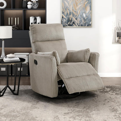 Lexicon Modern Swivel Glider Recliner Chair, Nursery Glider, Corduroy Fabric Upholstery Recliner with 2 Lumbar Pillows, Manual Reclining Sofa Chair for Living Room/Office/Apartment, Beige