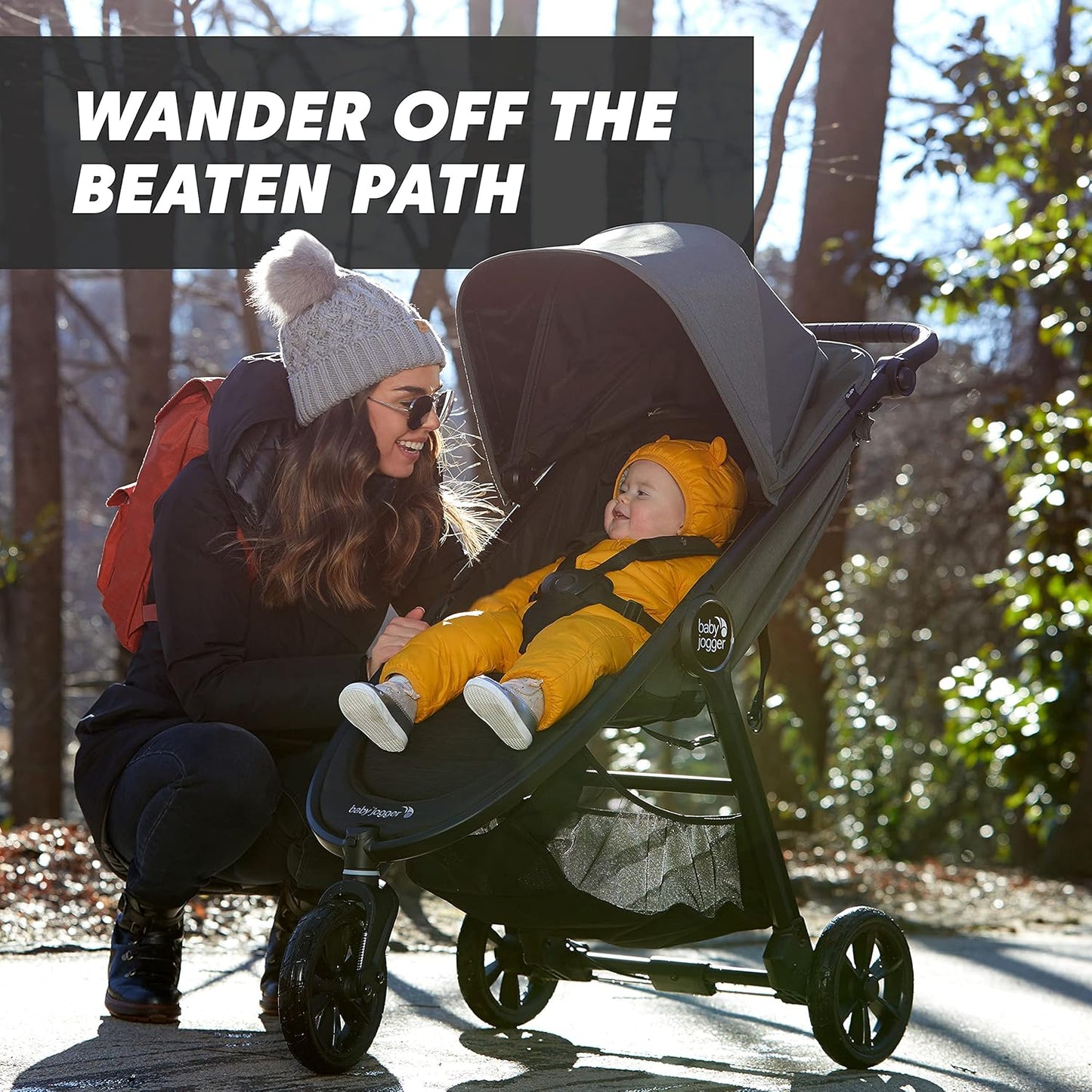 Baby Jogger City Mini GT3 All Terrain Baby Stroller with Forever Air Rubber Tires, All Wheel Suspension, Lightweight Stroller with Magnetic Buckle, No-Rethread Harness, and Foot Brake, Frosted Ivory