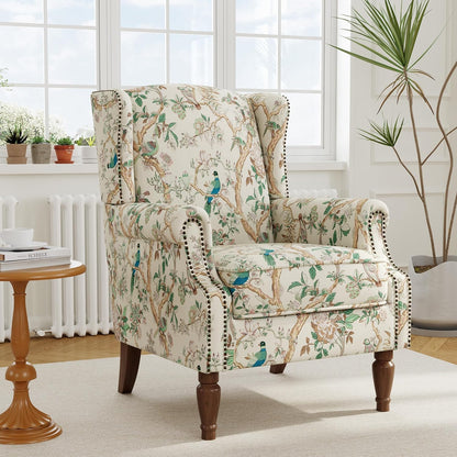 Swivel Rocker Recliner Chair, Manual Nursery Glider Recliner, Floral Fabric Wingback Accent Chair with Adjustable Backrest & Footrest for Small Spaces Living Room Bedroom (Plants Floral, Set of 1)