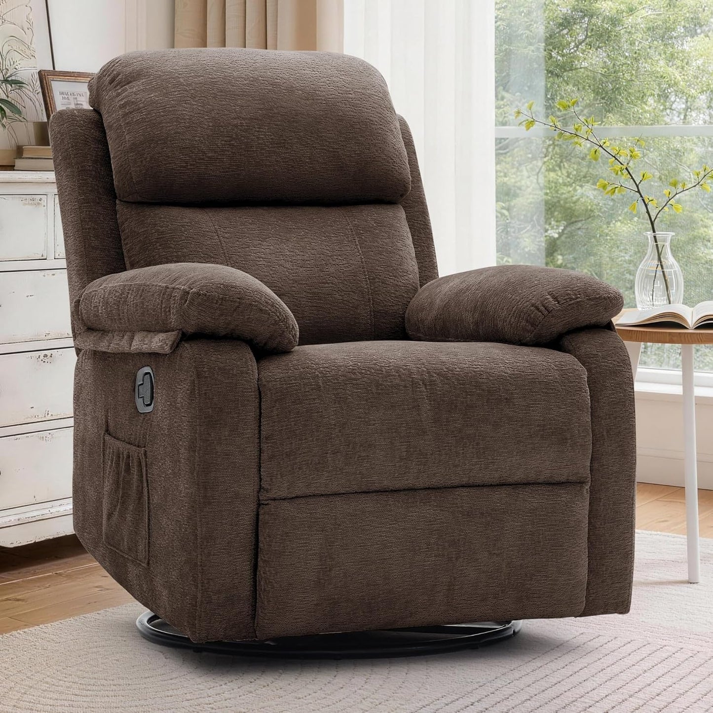 Korser Recliner Chair, 360 Swivel Rocker Chair for Adults, Small Rocking Recliner for Small Spaces, Upholstered Fabric Glider Recliner Nursery